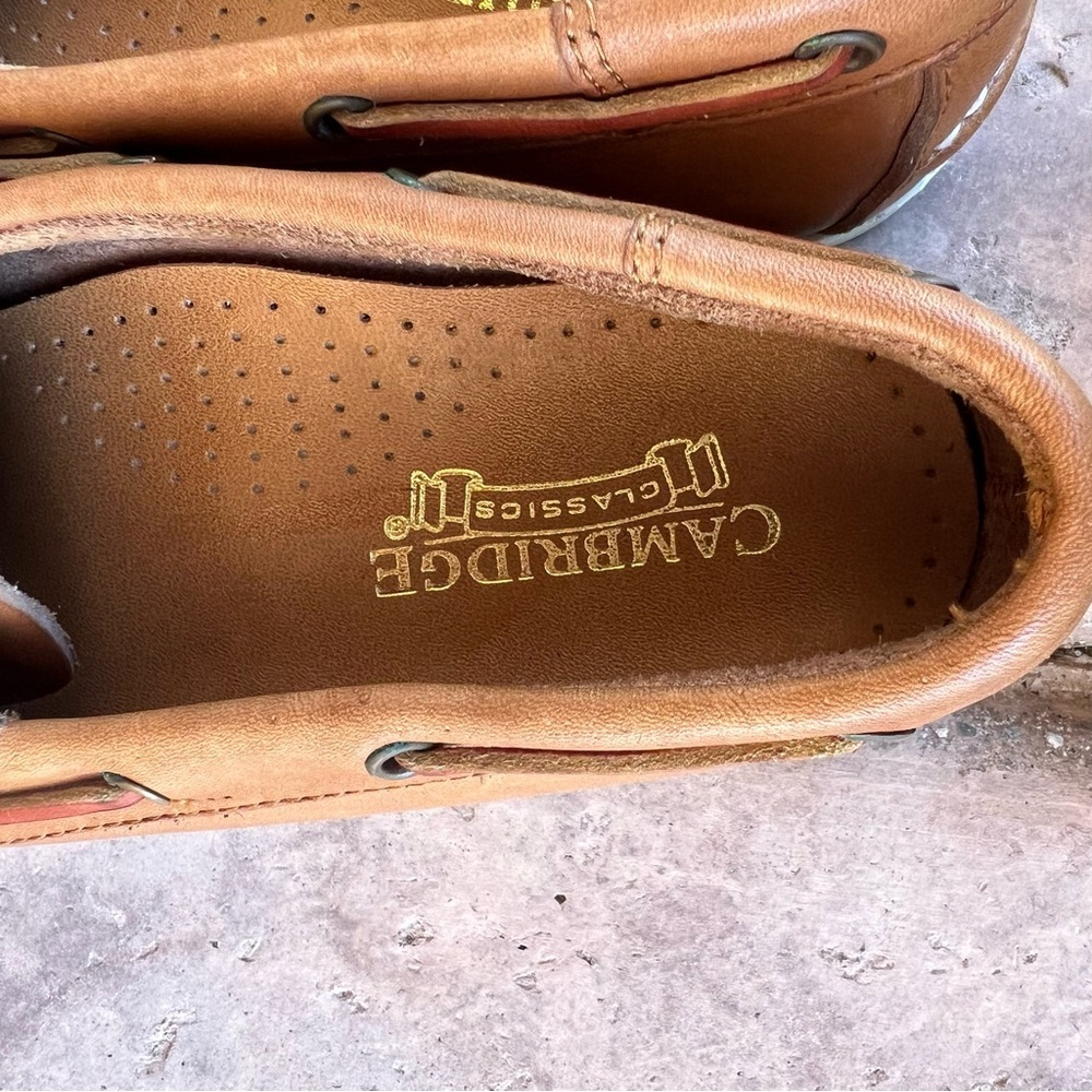 Cambridge Leather Boat Shoes Men’s 9.5 Tan Preppy Coastal Grandpa Core Fisherman - Picture 2 of 5